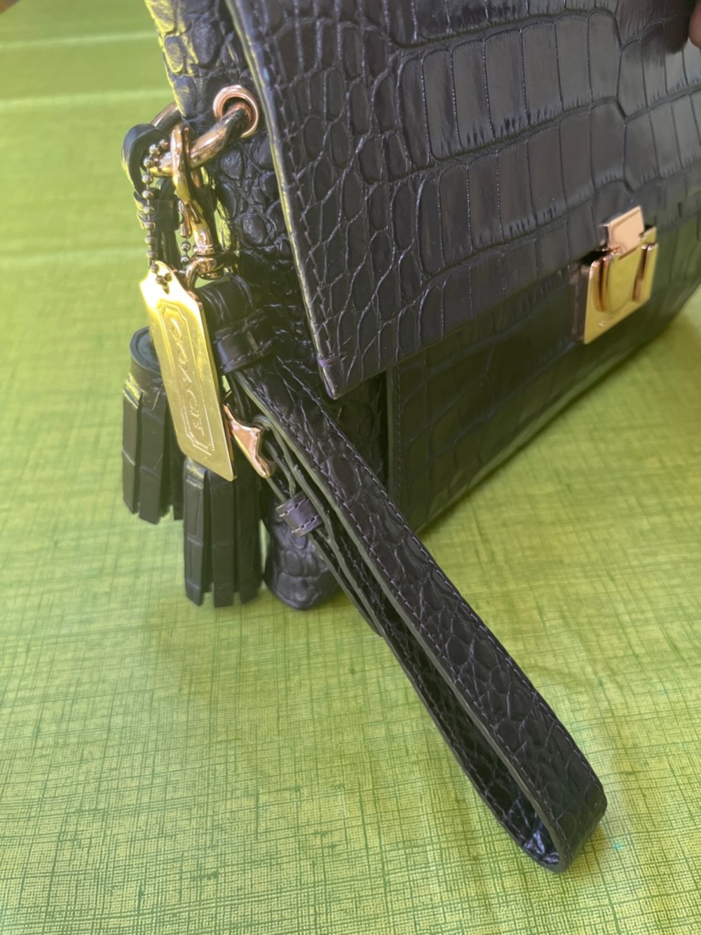 Coach Purple Croc-Embossed Leather Clutch with Gold-Tone Hardware - Picture 4 of 7
